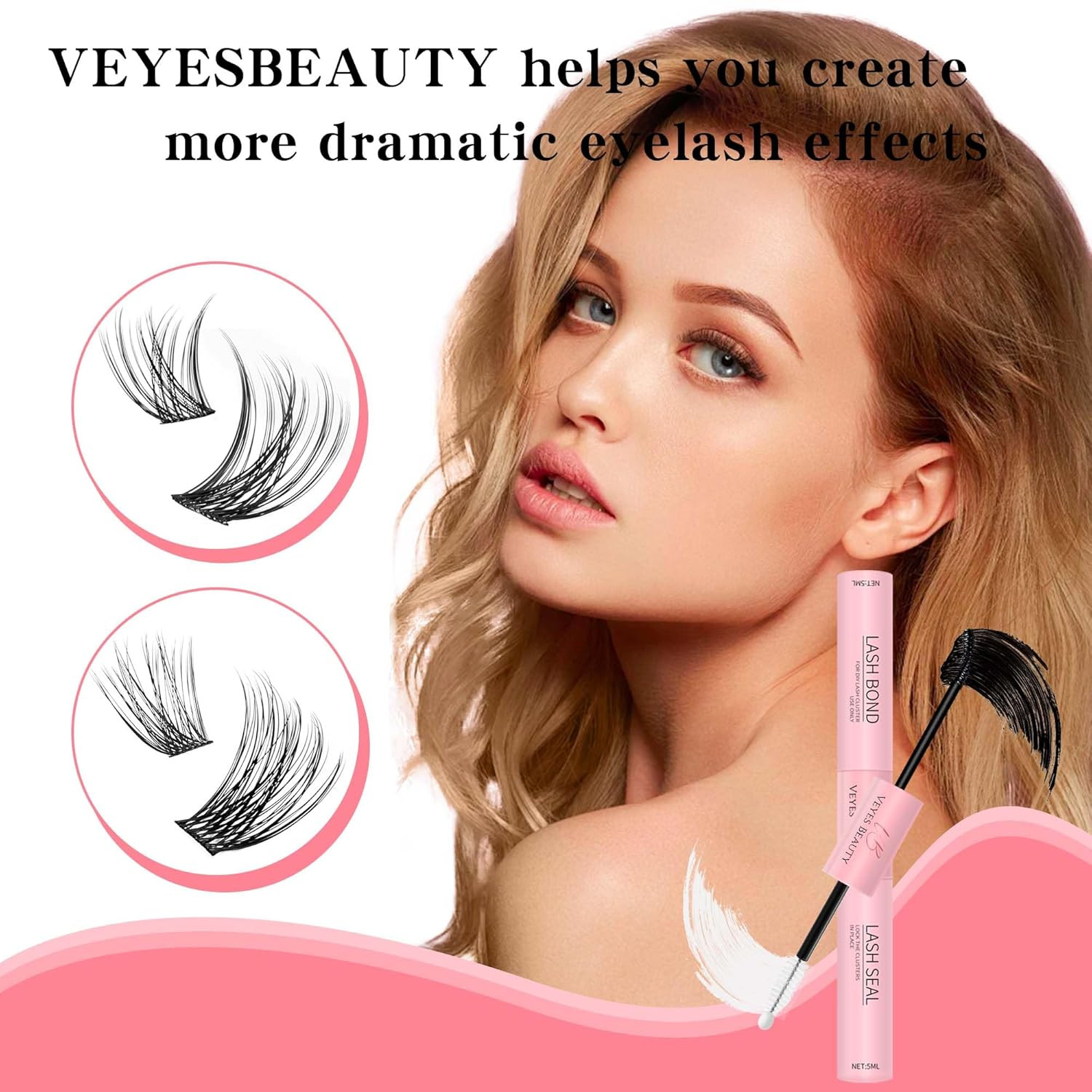 VEYESBEAUTY Lash Bond and Seal Waterproof 2 in 1 Cluster Lash Glue for Eyelash E