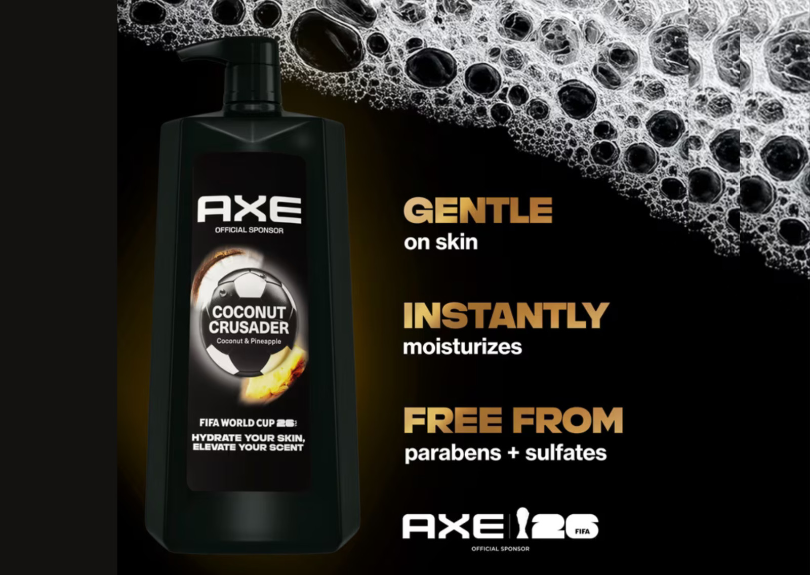 4 Pack Axe Body Wash Moisturizing Coconut Crusader Paraben-Free Shower Gel, 32oz