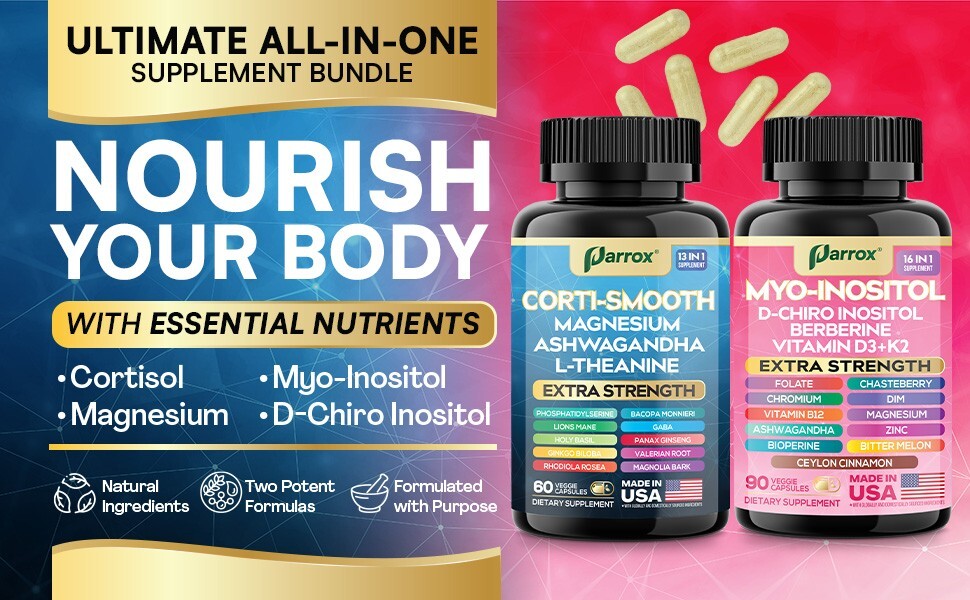 Cortisol & Myo-Inositol Supplement Bundle, Soothe & Smooth Bundle, 13-in-1 Co…