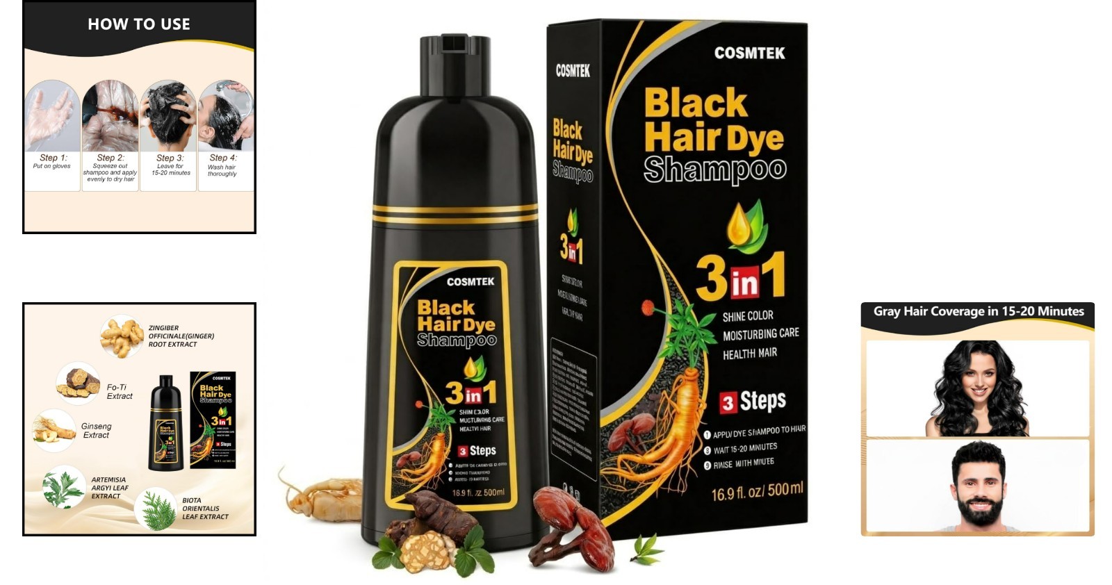 Semi-Permanent Black Hair Color Shampoo – Effortless Gray Hair Coverage for All