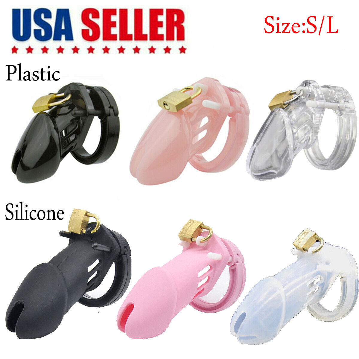 Plastic/Silicone Male Chastity Device Belt Small/Large Locking Belt Cage CB6000