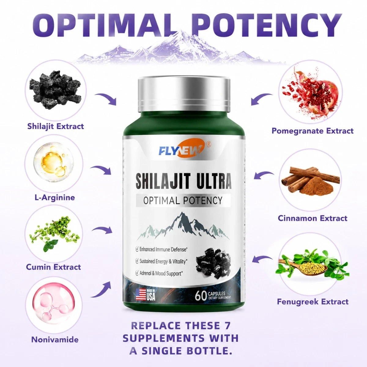 Shilajit Ultra Optimal Potency, Pure Shilajit Extract Flynew with L-Arginine,