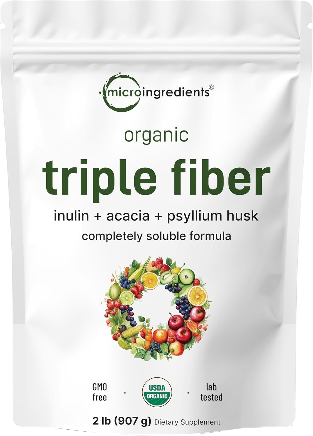 Organic Triple Fiber Powder – 2lb Prebiotic for Digestive & Gut Health