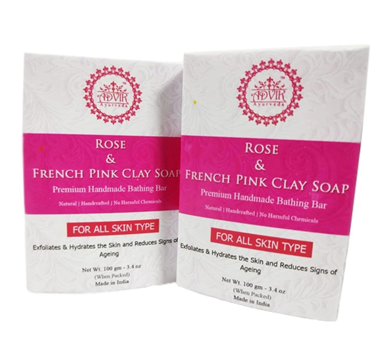 Advik Ayurveda Rose And French Pink Clay Soap 100gm Each Set Of 2