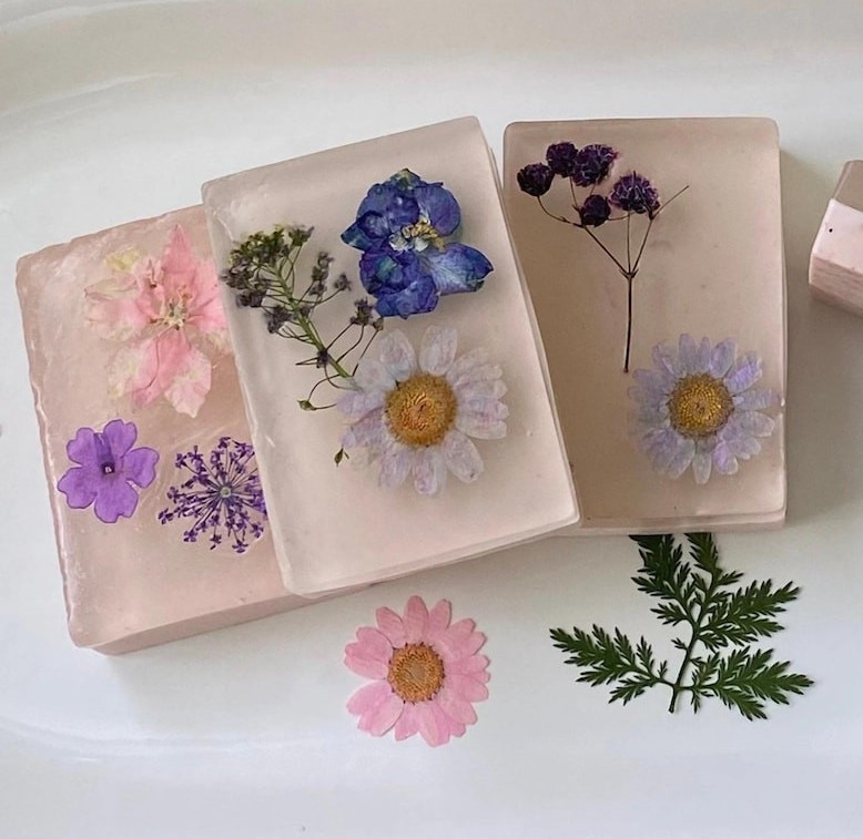 Floral Rectangular Body Bar Soap Pink Purple White for Body & Hands Women Men