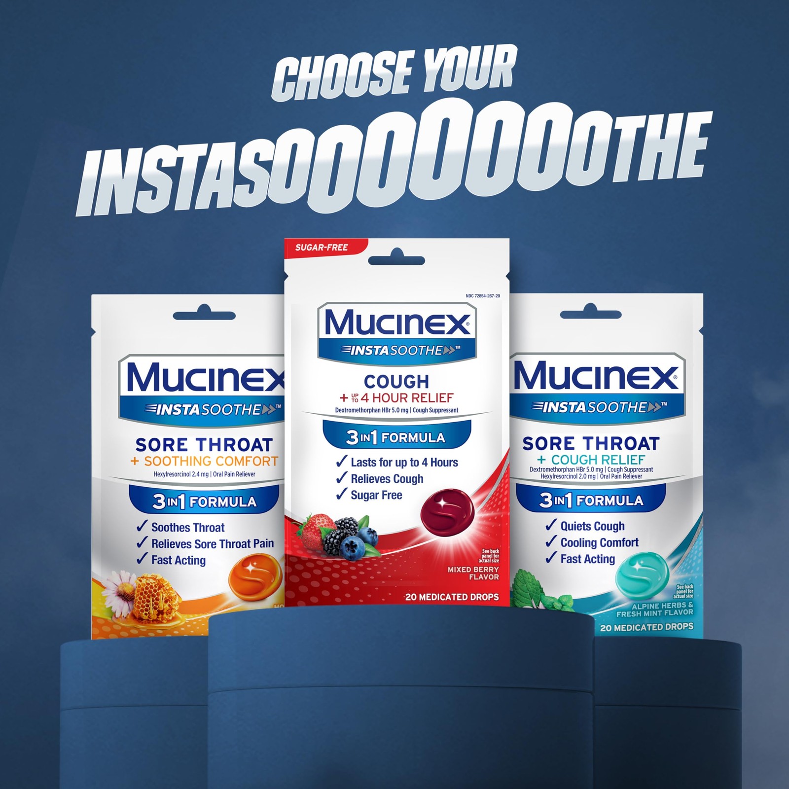 Mucinex Instasoothe Sugar Free Cough Drops, Cough Medicine for Adults with