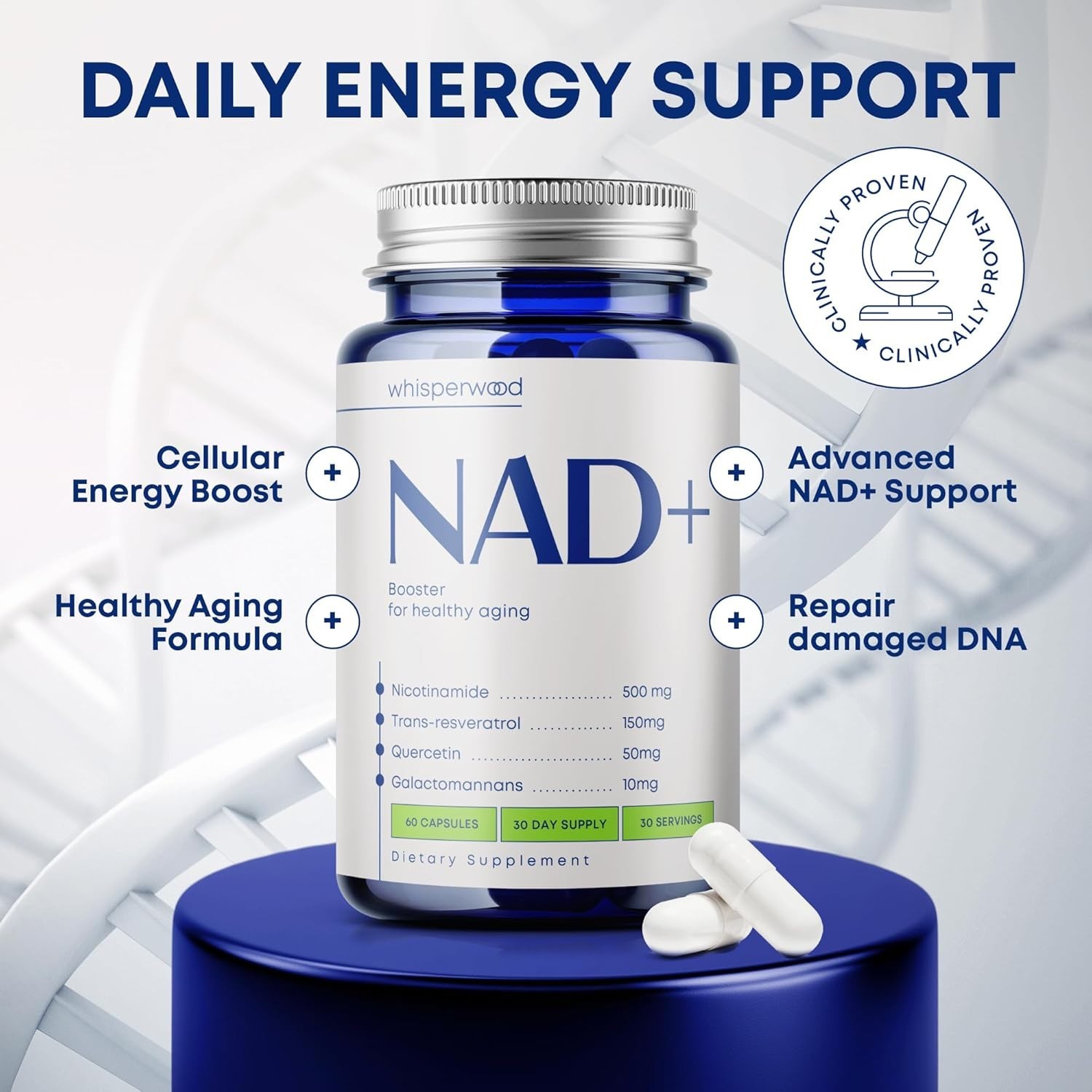NAD+ Supplement with Nicotinamide Riboside, Trans Resveratrol & Quercetin. 01/28