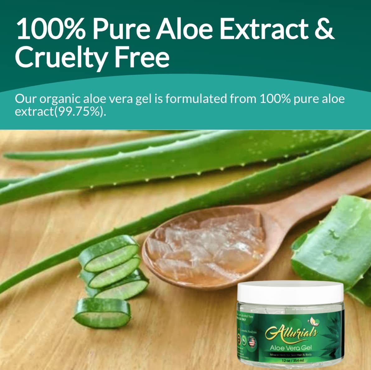 Allurials 99.75% Pure & Organic Aloe Vera Gel – Made in 12 Ounce (Pack of 1)
