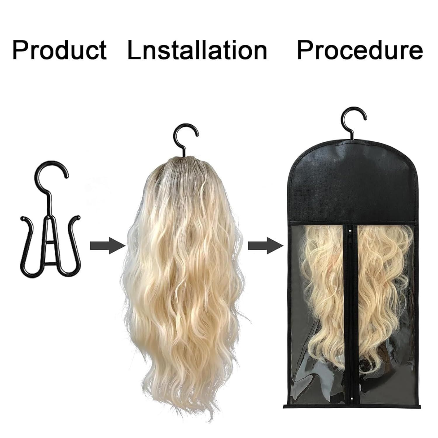 Wig Hangers Set – Premium Dust-Proof Wig Storage Bags with Hooks for Hair Extens