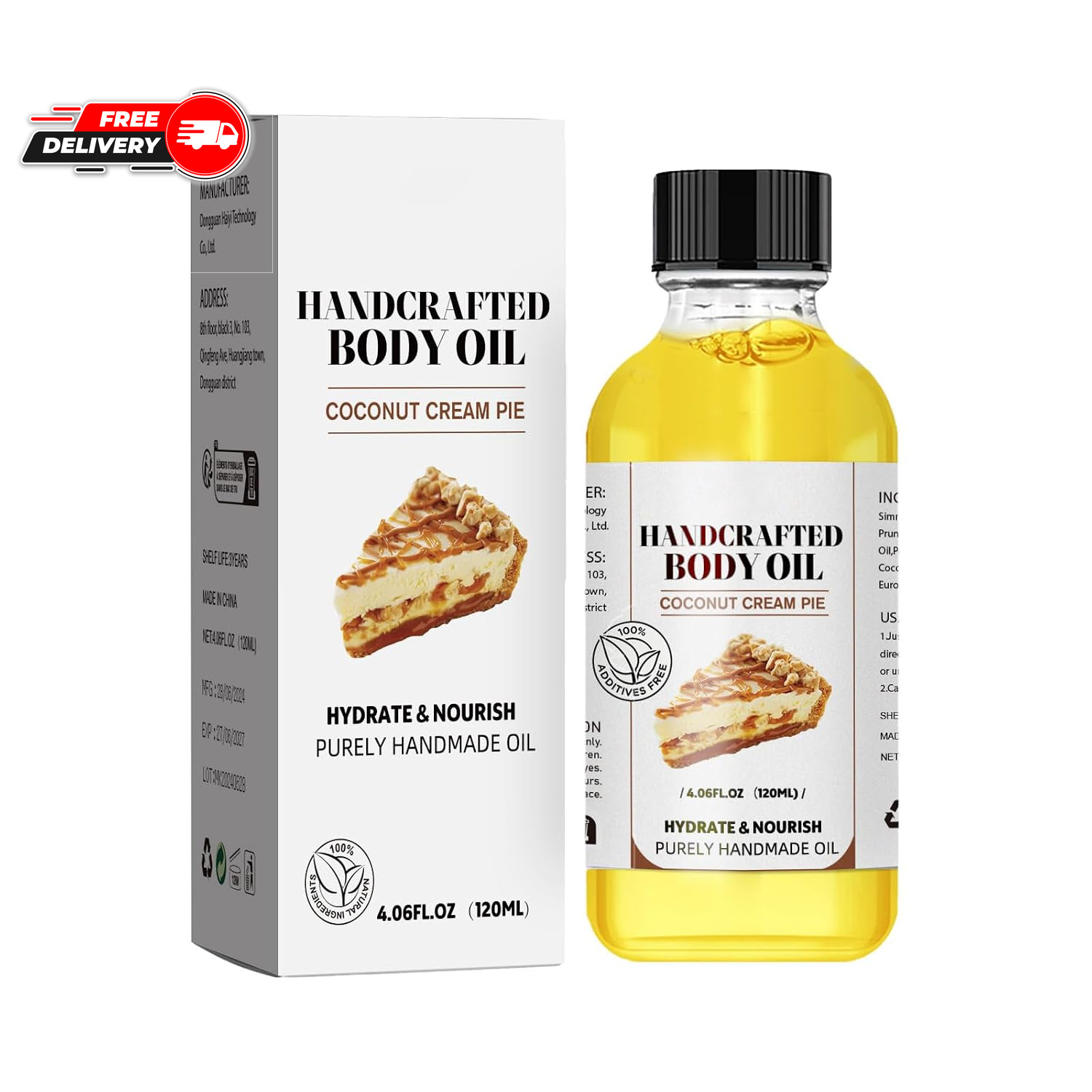 Coconut Cream Pie Body Oil with Massage Oil Blend Lightweight Non Greasy Coconut