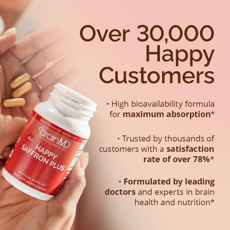 BrainMD Happy Saffron Plus | Mood Support, Gluten Dairy Egg Free