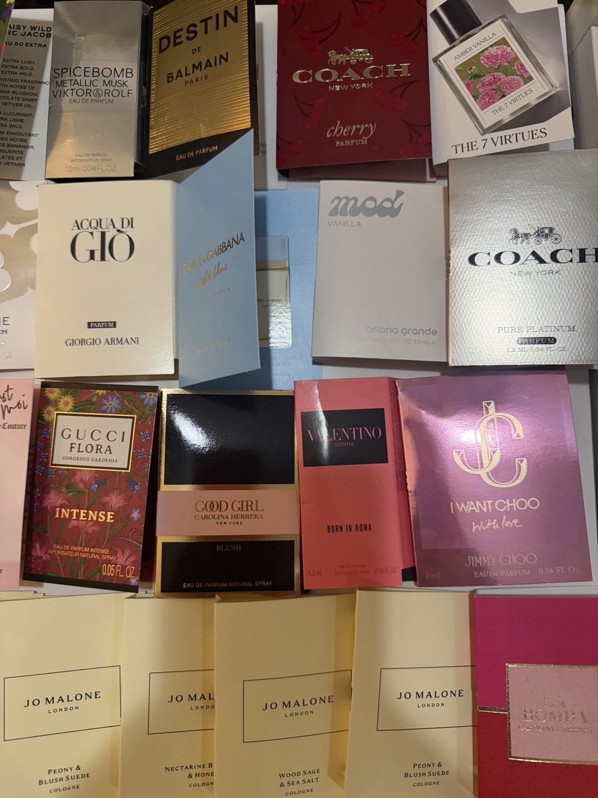 55 Assorted Spray Fragrance Samples Sample Size Lot Vials & Cards, Mixed Set