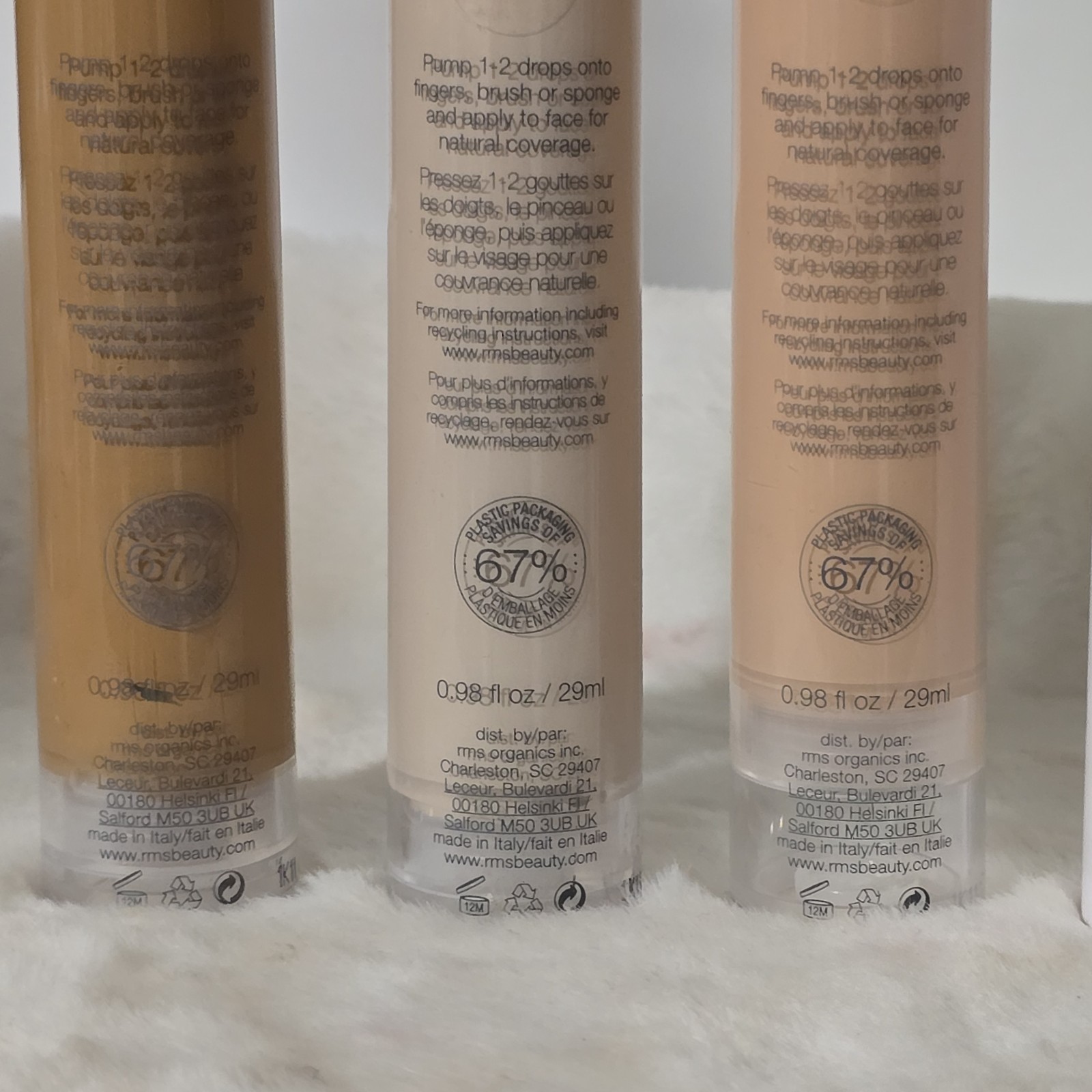 RMS Beauty Re Evolve Natural Finish Foundation Bundle 3 Shades 29ml Refillable