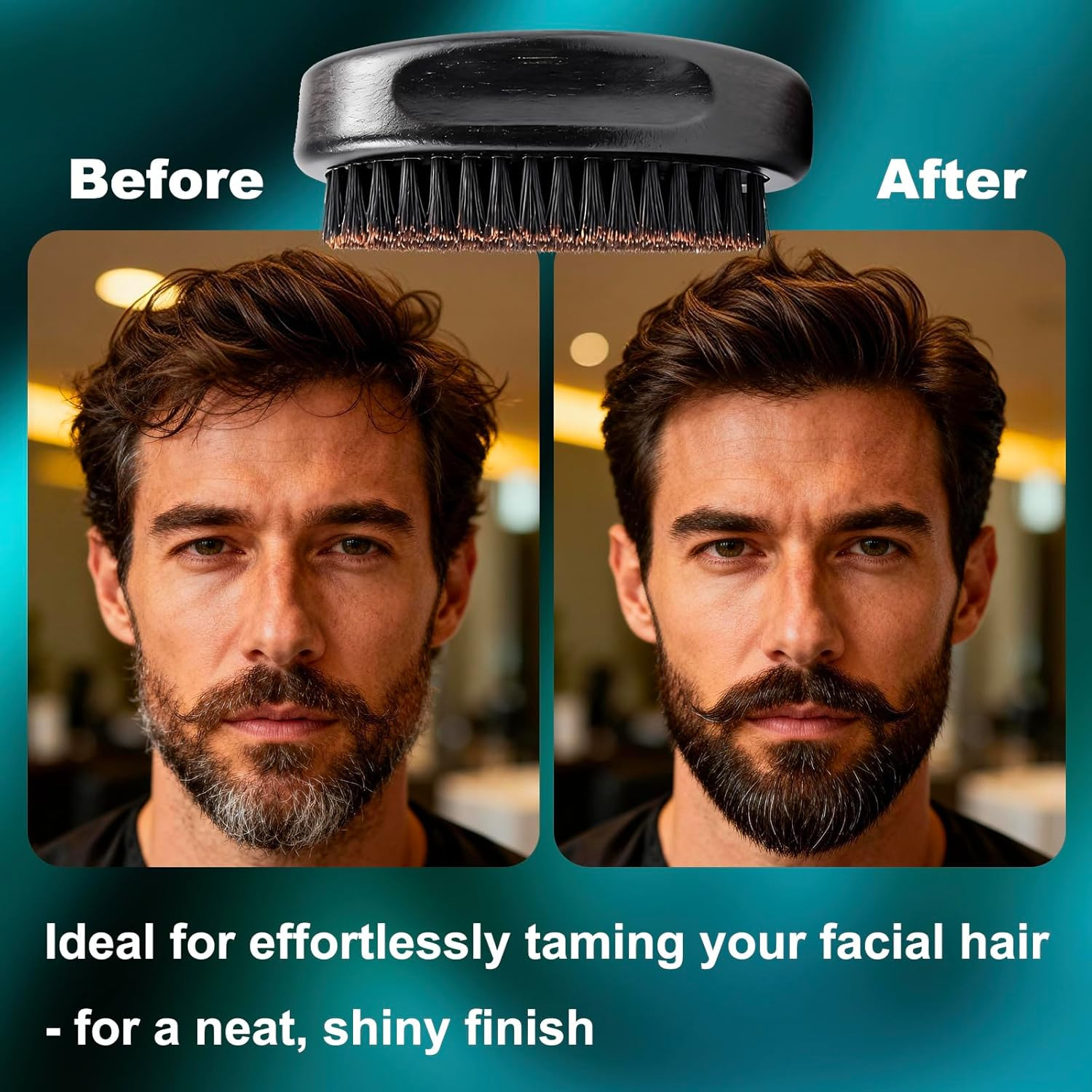 4.3 in Natural Boar Bristle Beard Brush for Men, Premium Wooden Handle with Boar