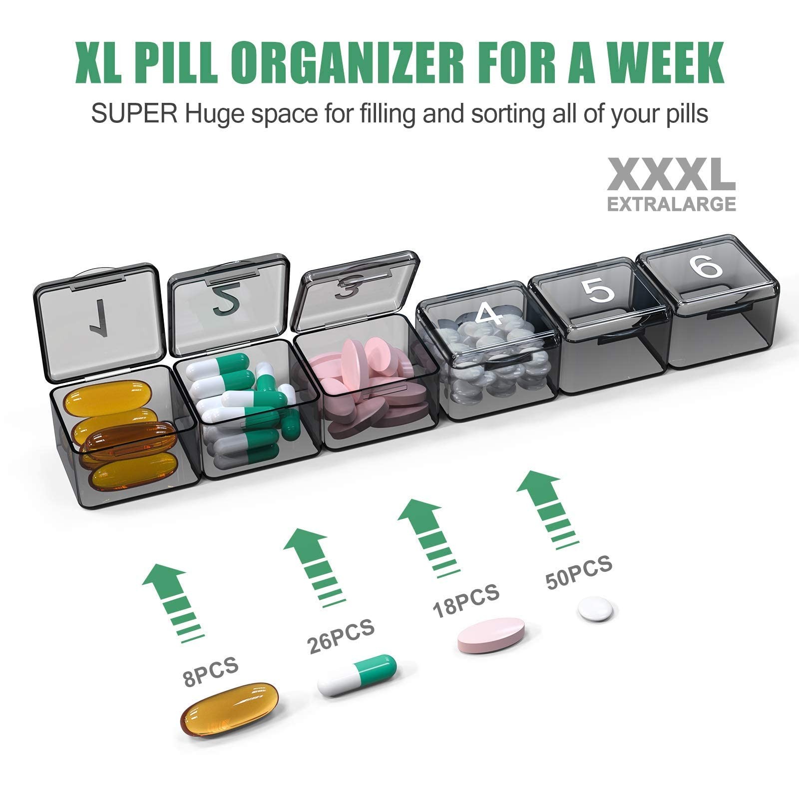 Monthly Pill Organizer Once a Day 30 Day Pill Organizer Box Squeeze to Open…
