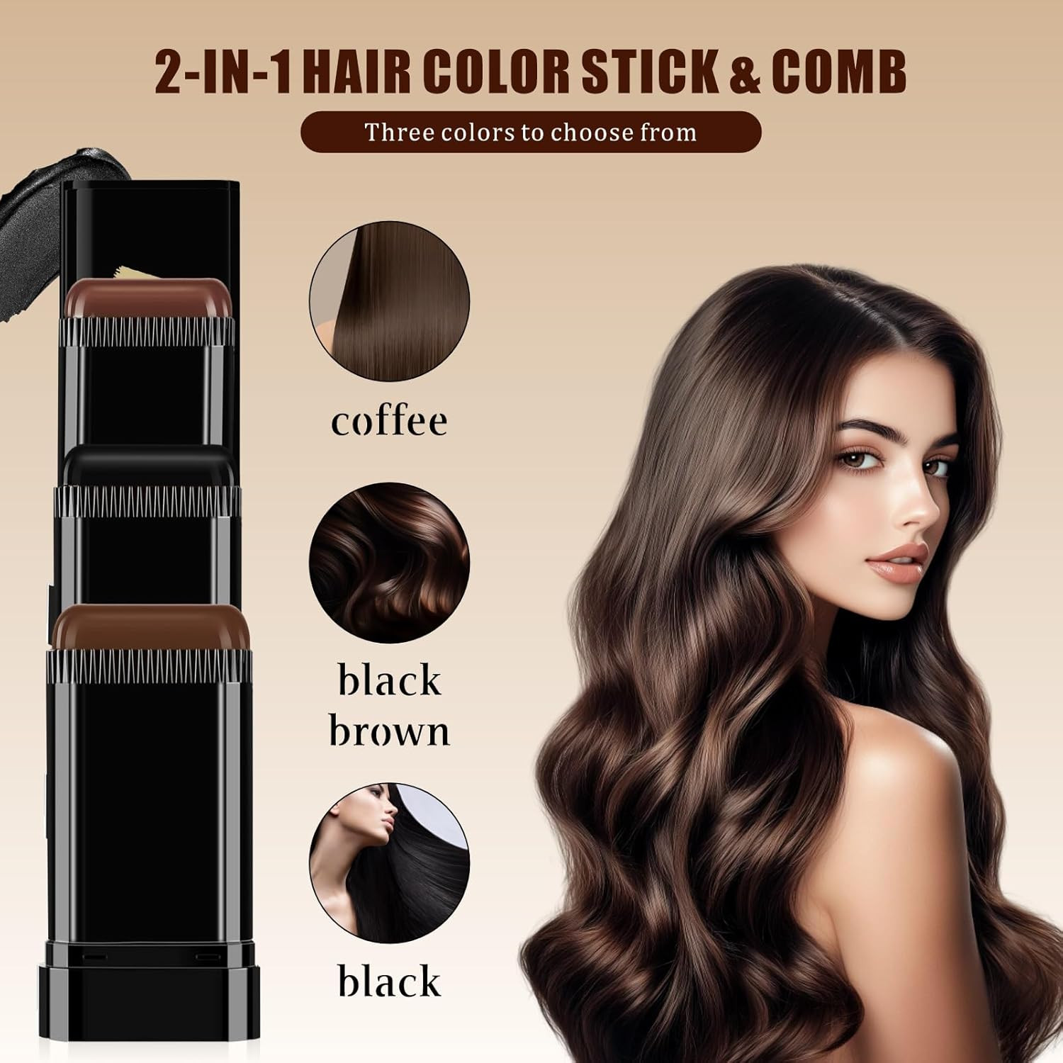 3PCS 2 in 1 Instant Hair Color Stick, Waterproof and Sweat Proof Hair Dye Stick,