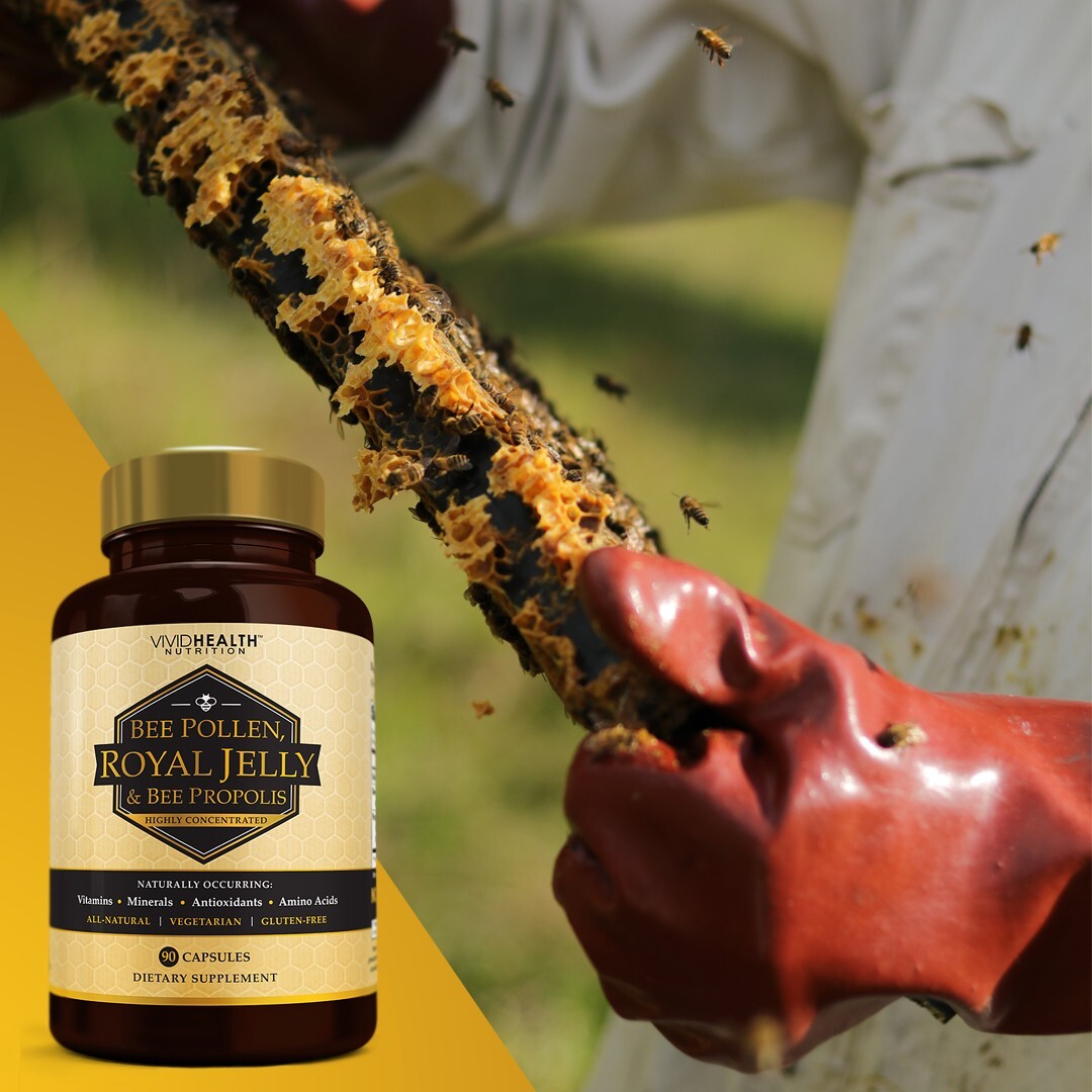 ROYAL JELLY Supplement w/ BEE POLLEN & PROPOLIS Immune System Booster raw pure