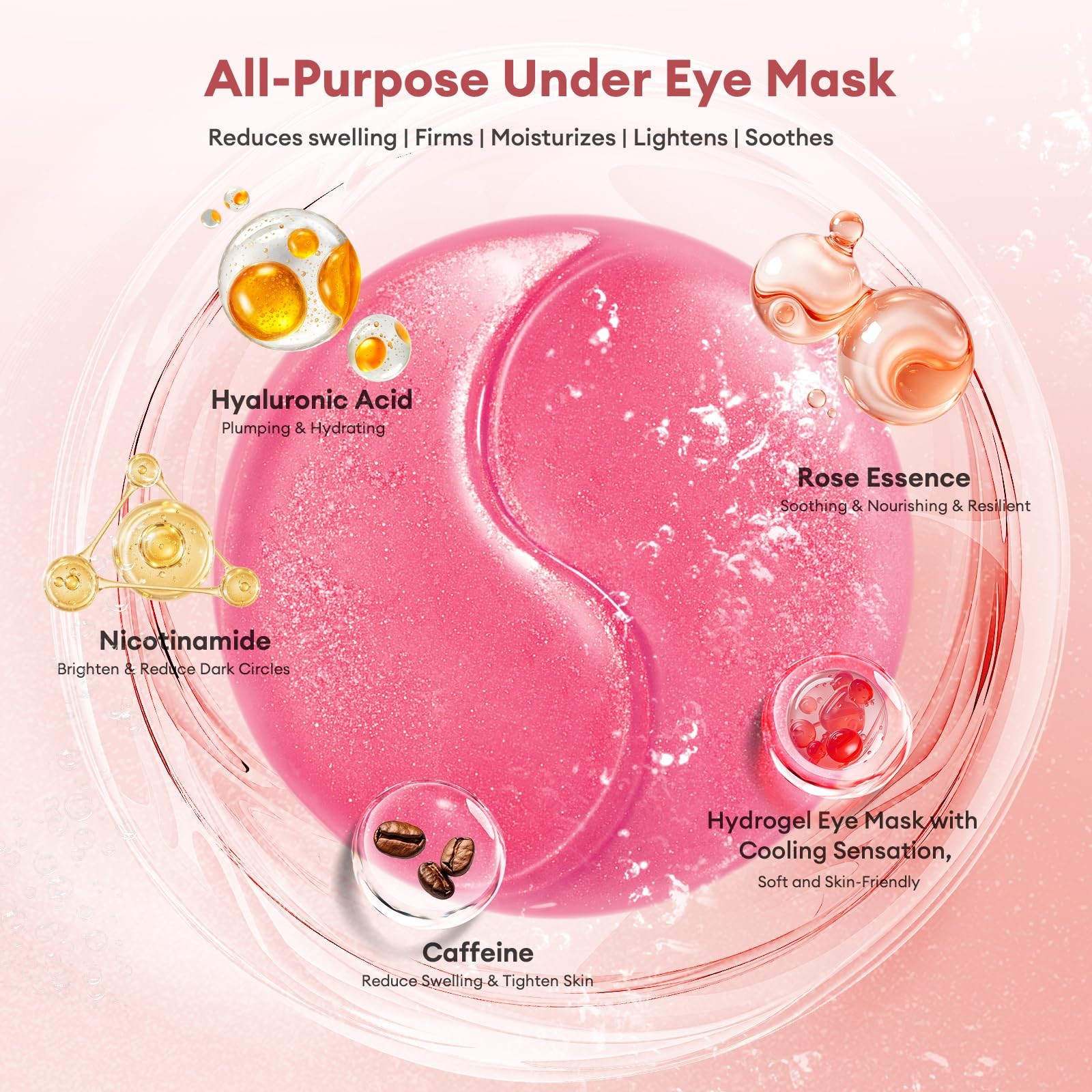 LJ KuKu Lady Under Eye Patches Gold Essence Hydrogel Masks for Rose-pink