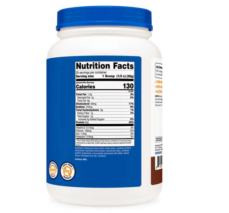 Nutricost Hydrolyzed Whey Protein Chocolate 2lb 25g Protein Hydrolysate Gluten F