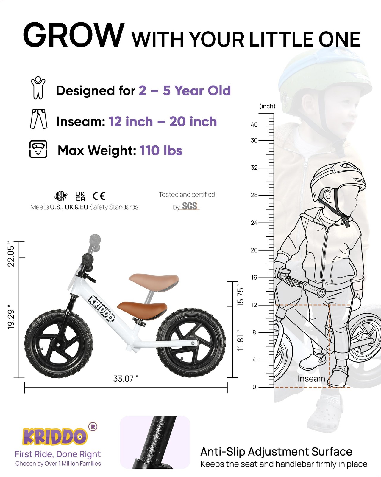 Toddler Balance Bike 2 Year Old Age 24 Months to 5 Years Old 12 Inch Push