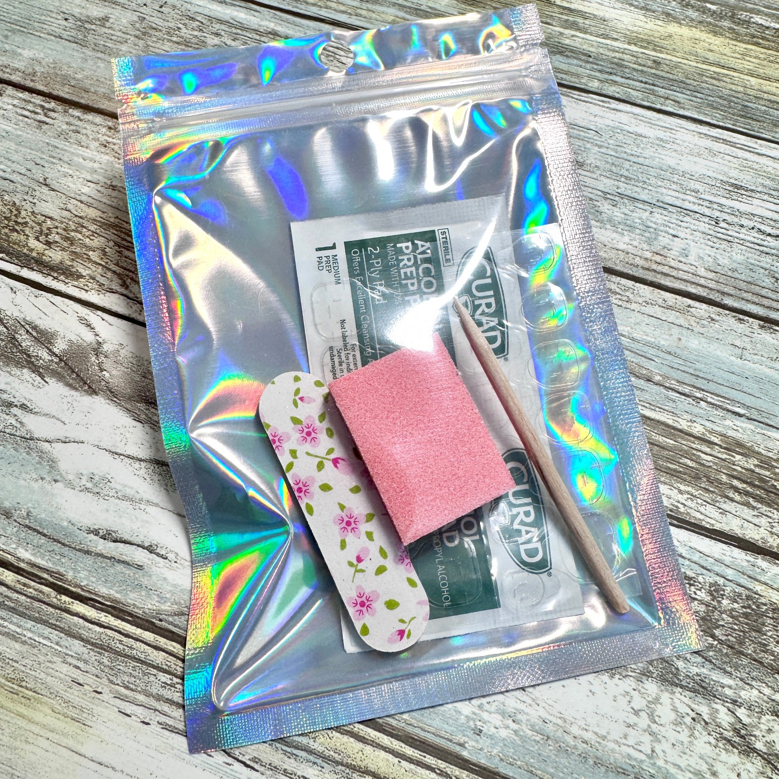 Press On Nails Handmade, Medium Almond, Size Large, French Tip Large Flowers