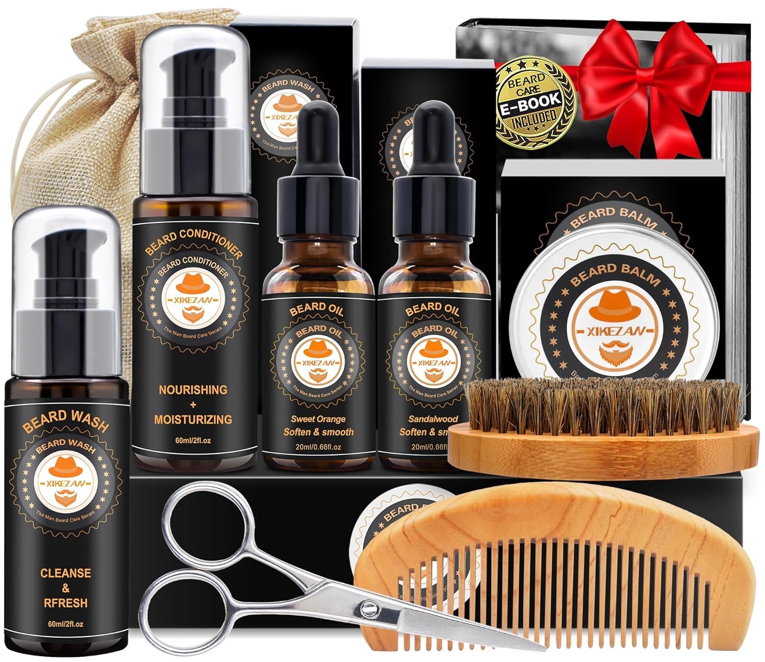 Beard Grooming Kit for Men with Oil Balm Wash Conditioner Dad Gift Set