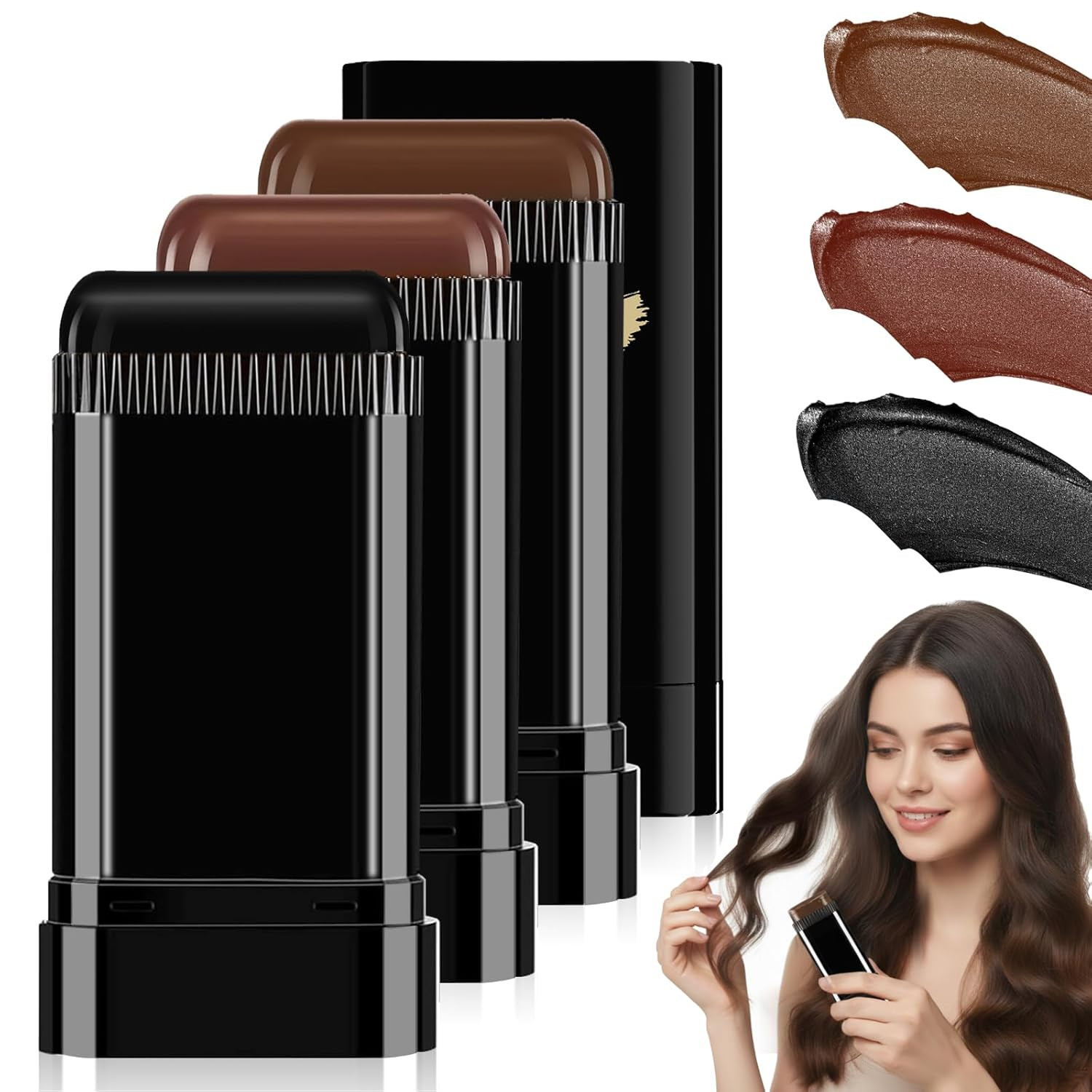 3PCS 2 in 1 Instant Hair Color Stick, Waterproof and Sweat Proof Hair Dye Stick,