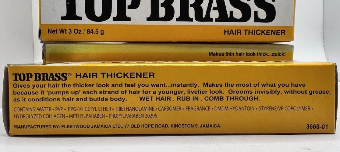 4 Tubes Top Brass Hair Thickener Makes Thin Hair Look Thick 3oz Made in Jamaica