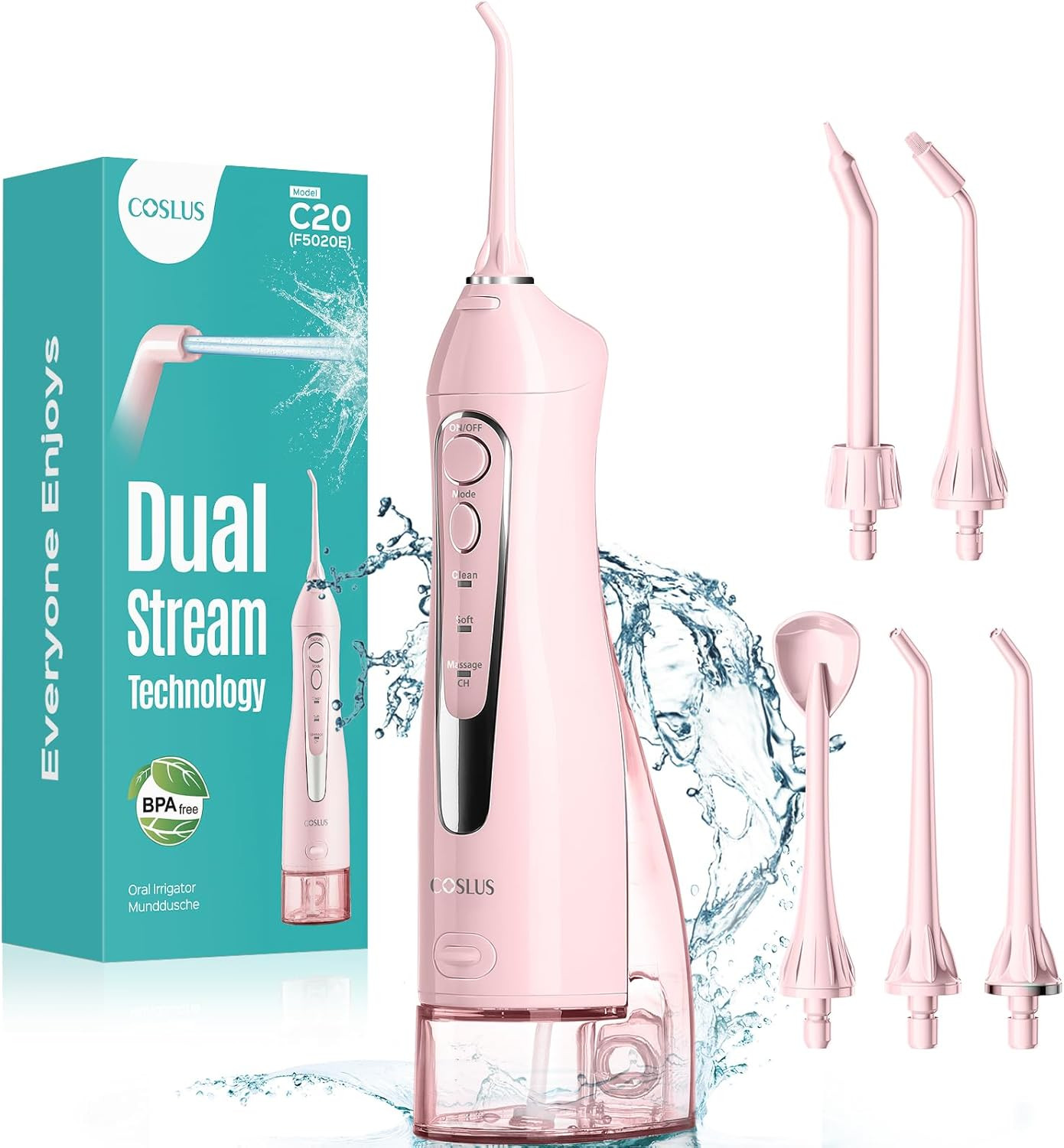 COSLUS Water Dental Flosser Teeth Pick C20: ADA Accepted, Portable Cordless Oral