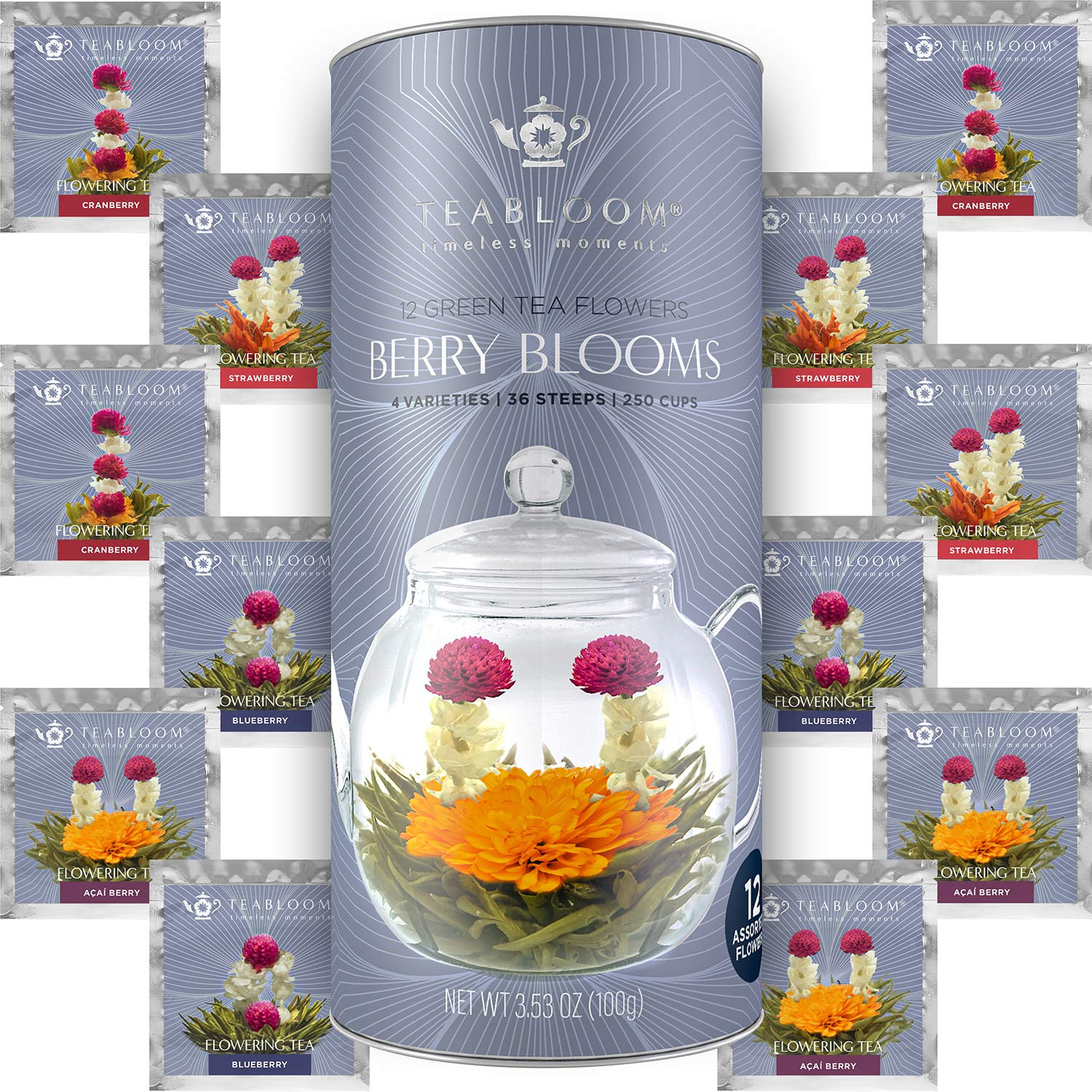 Holiday Flowering Teas – 12 Assorted, Delicious Berry Blooming Teas – Premium Gr