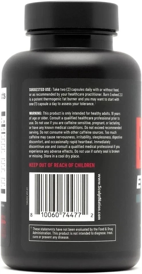 1 bottle Sculptnation BURN EVOLVED 2.0 Fat Loss Supplement – 60 Capsules
