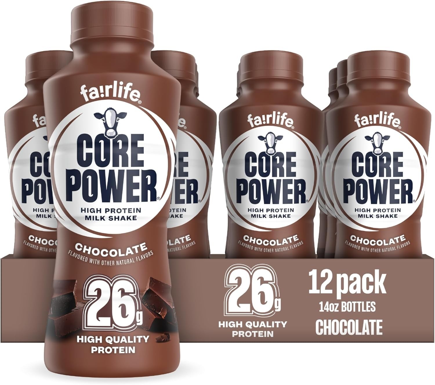 Core Power Protein Shake, Chocolate, 26g Bottle, 14oz, 12 Pack