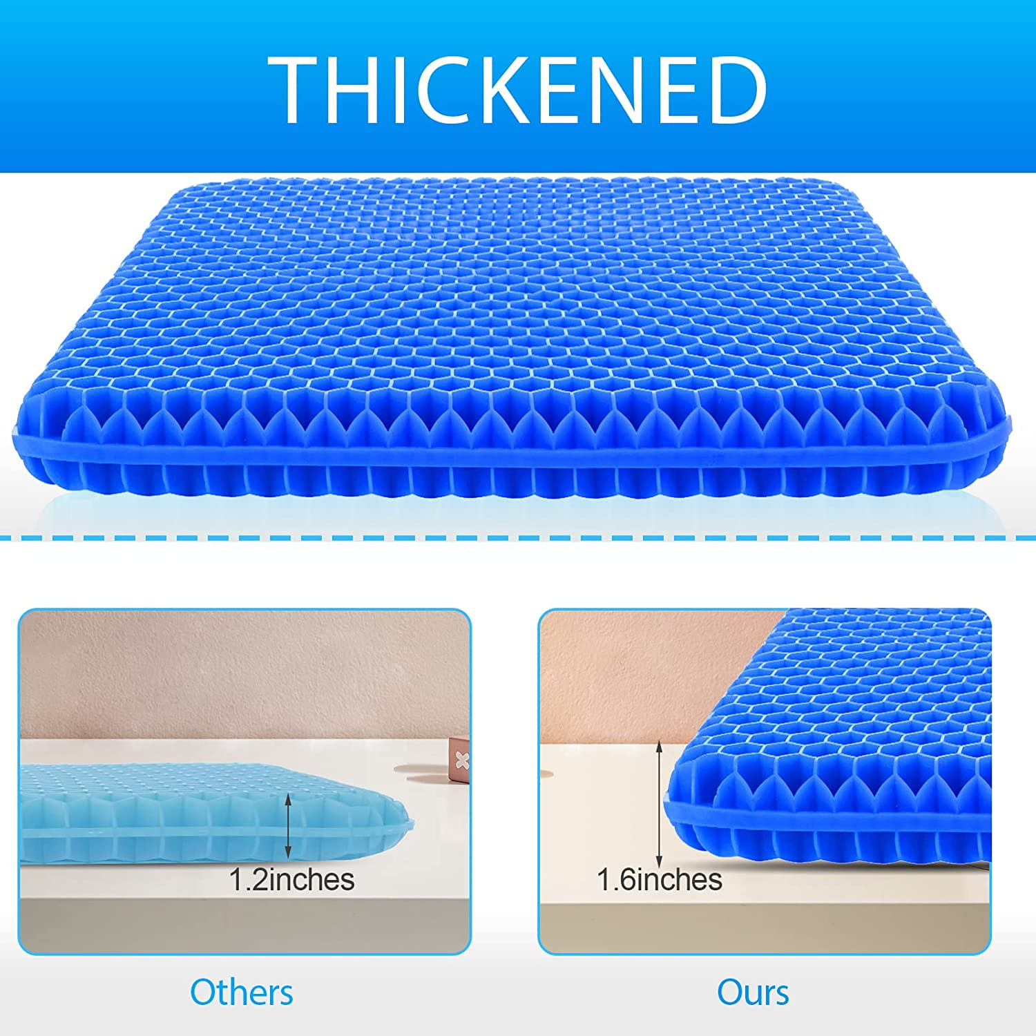 Hvllyan Gel Seat Cushion for Long Sitting (Thick & Extra Large), Gel Cushion for