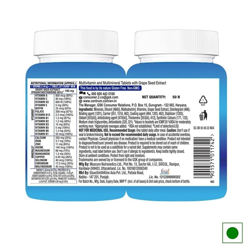 Centrum Men 50 Tablets – Multivitamin & Multimineral Nutrition Formula B311