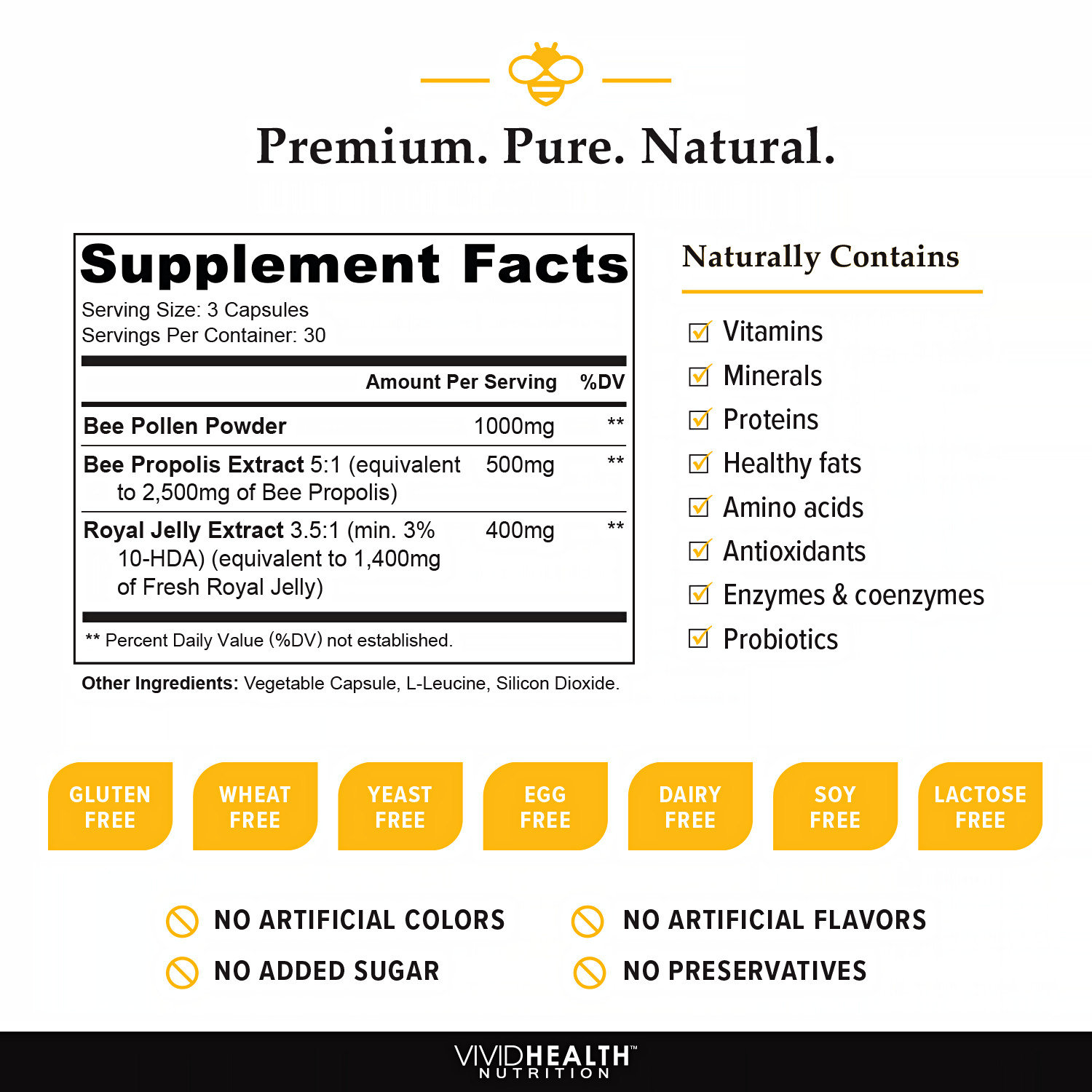 ROYAL JELLY Supplement w/ BEE POLLEN & PROPOLIS Immune System Booster raw pure
