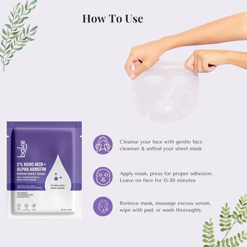 Bake 2% Kojic Acid Alpha Arbutin Face Serum Sheet Mask 20ml