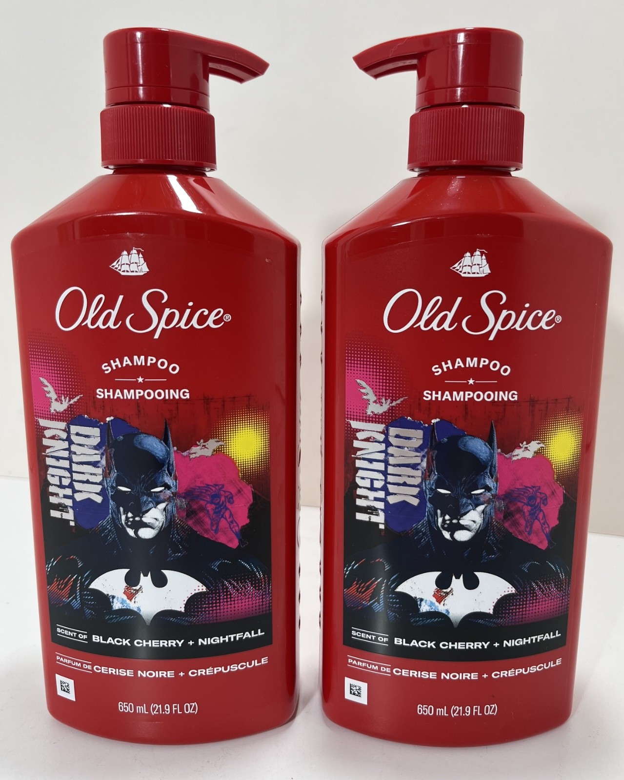 2x Old Spice DARK KNIGHT/BATMAN Shampoo 21.9 fl.oz. ea. BLACK CHERRY + NIGHTFALL