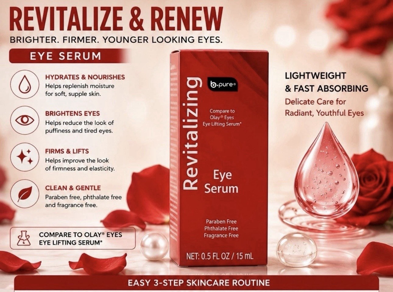 b.pure Revitalizing Eye Serum, Paraben/Phthalate/Fragrance-Free 0.5 fl oz