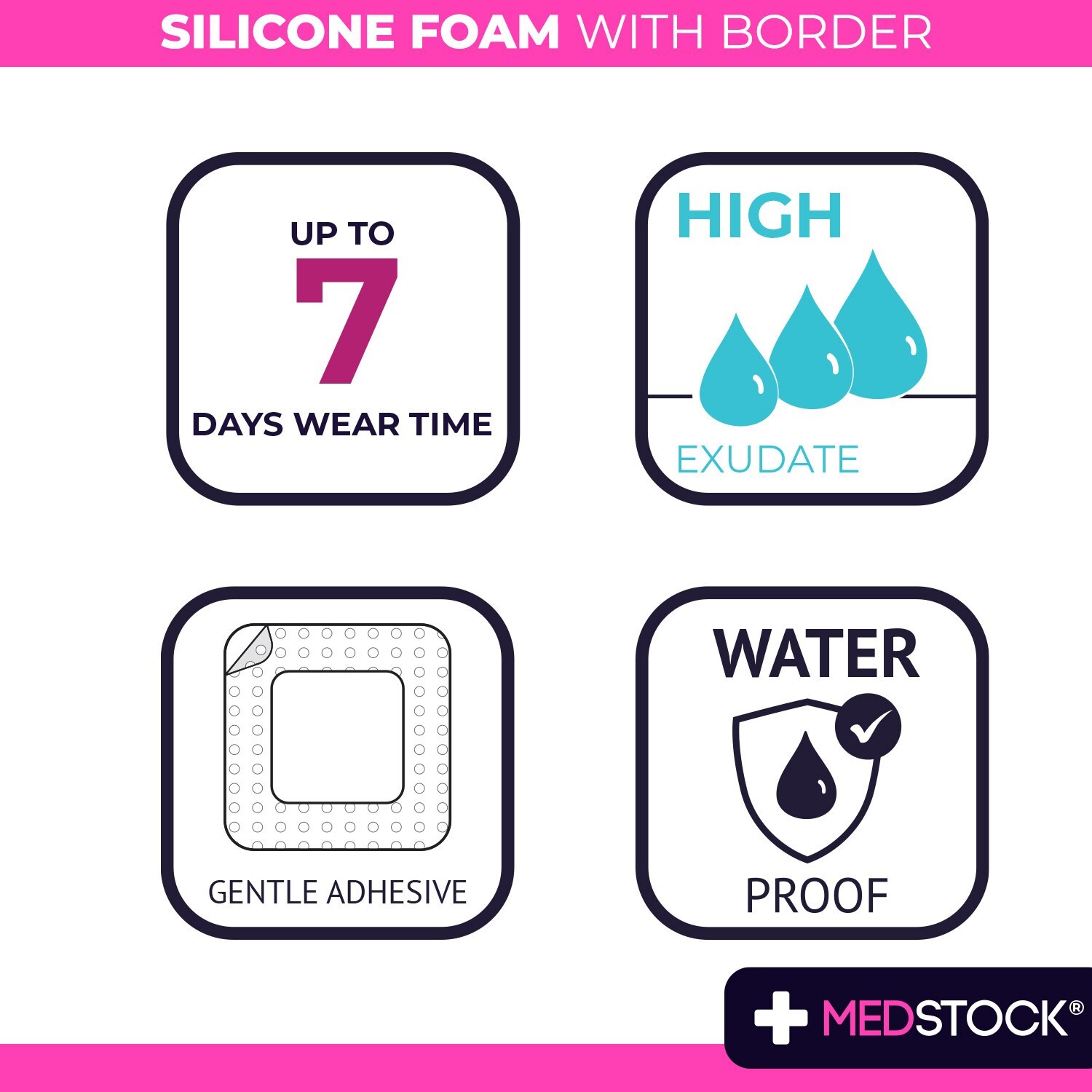 MEDSTOCK Silicone Foam Sacrum Dressing with Border – 7″ x 7″ (Box of 5)