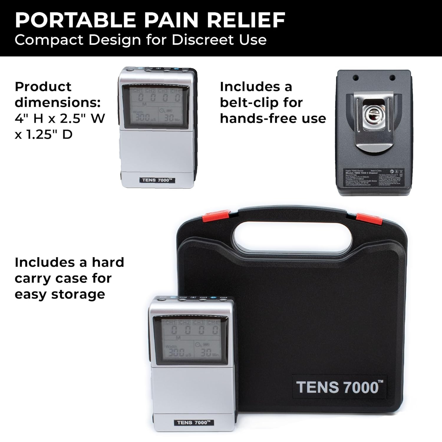 Pro Rechargeable Tens Unit Muscle Stimulator, 4 Channels, Back Pain