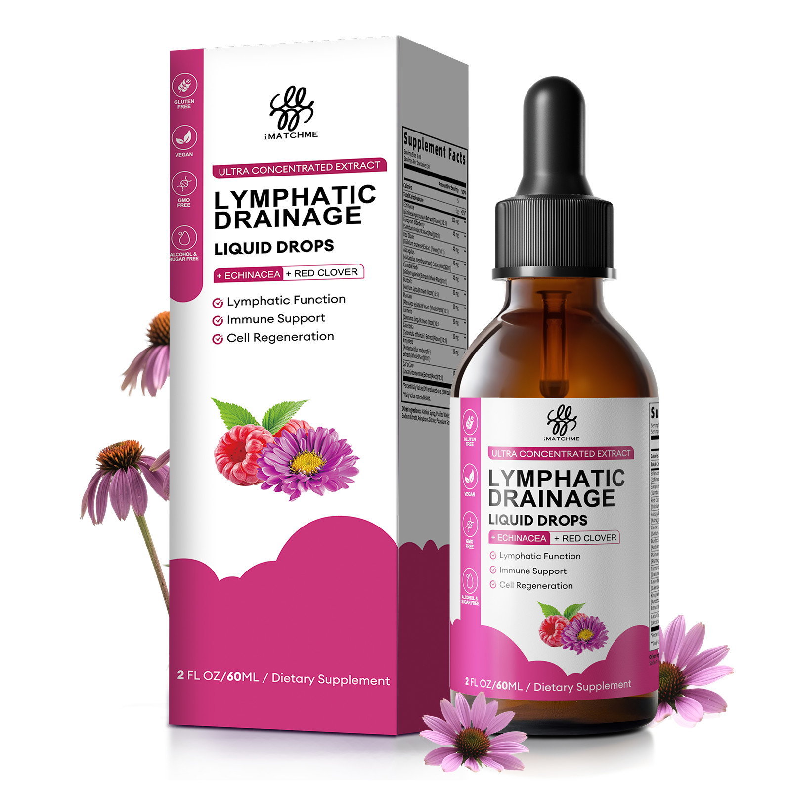 Lymphatic Drainage Drops 11-In-1 Natural Herbal Vegan Immune System Support 2 oz