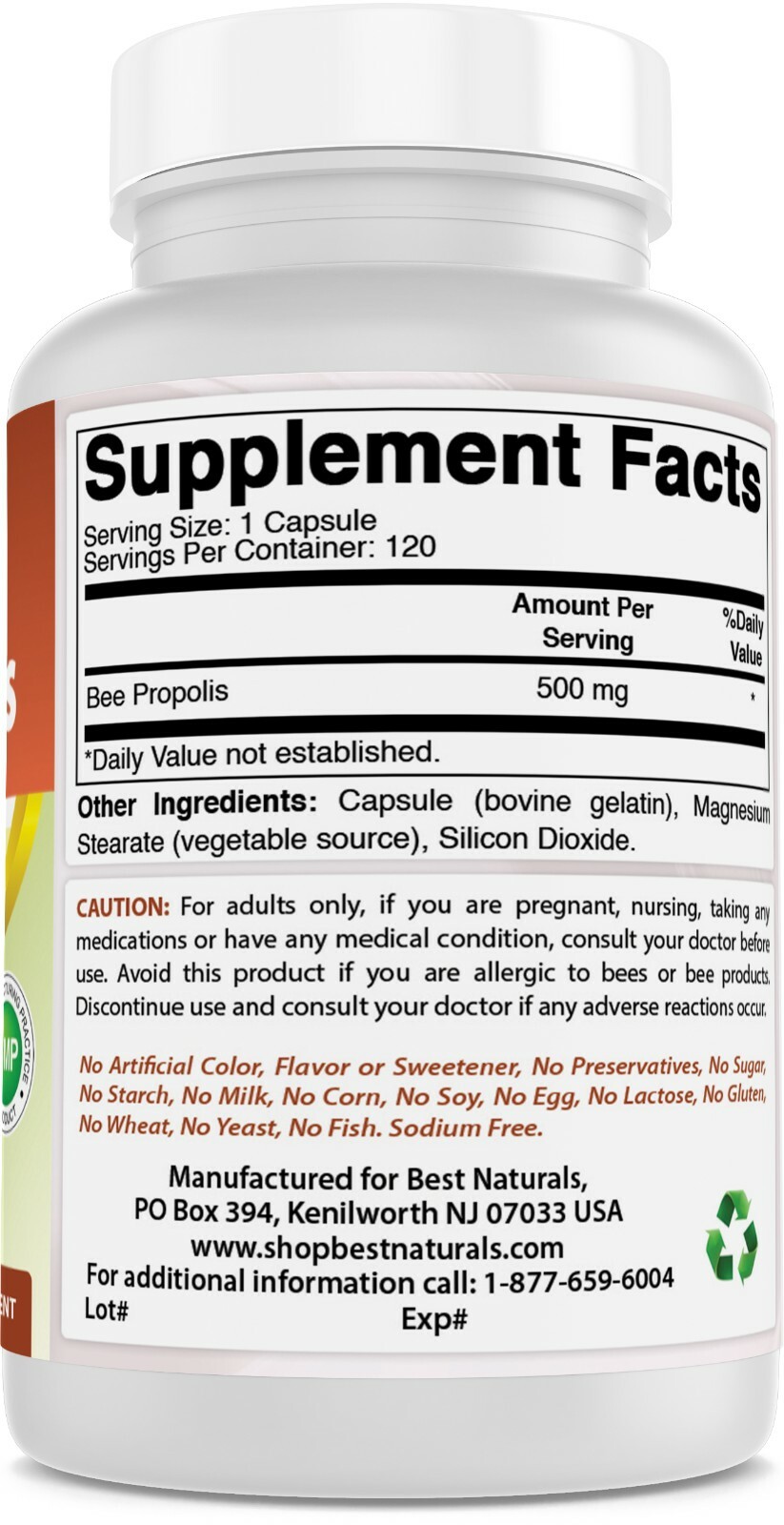 3 Pack Best Naturals Bee Propolis 500 mg 120 Capsules