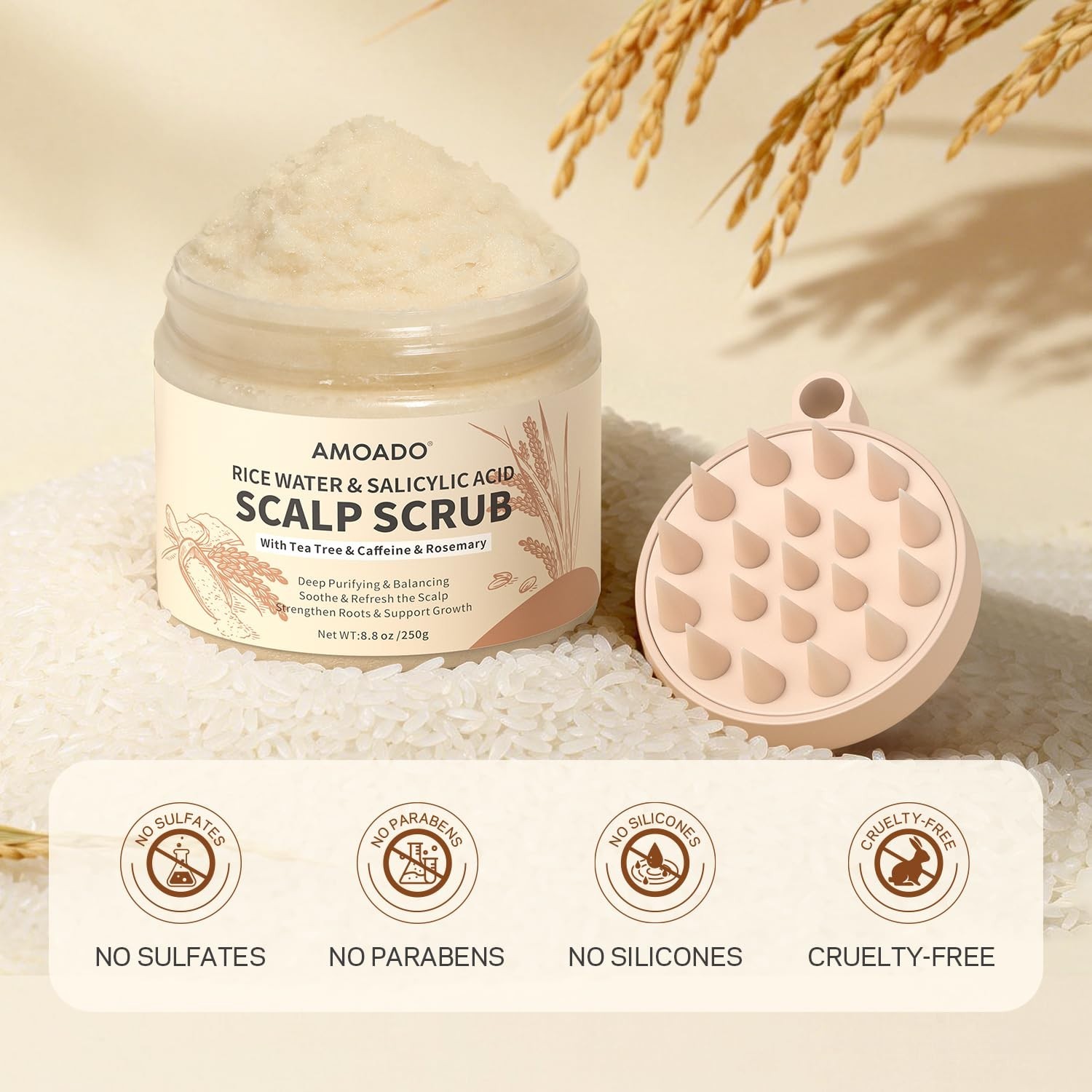 AMOADO Rice Water Scalp Scrub with Salicylic Acid(BHA), Tea Tree & Rosemary – Ge