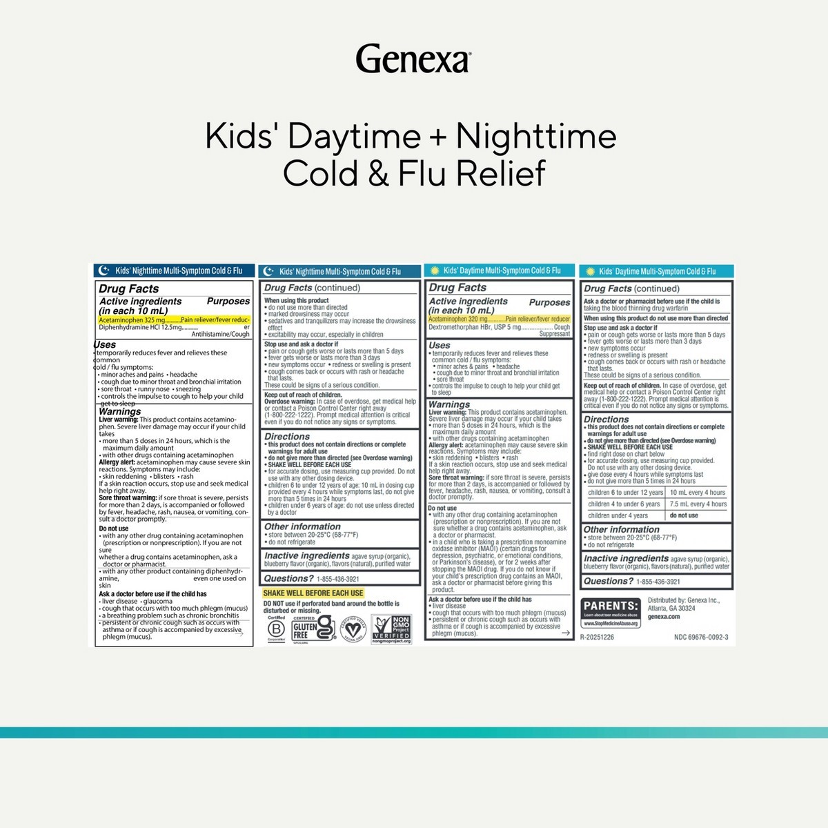 Genexa Kids’ Daytime & Nighttime Multi-Symptom Cold & Flu Syrup – 8oz/2ct