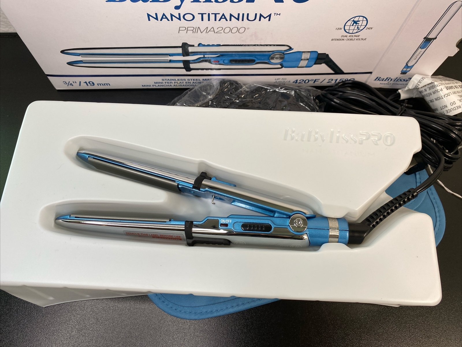 Babyliss Pro Nano Titanium Prima 2000 3/4″ 19mm Straightener Mini Flat Iron Open