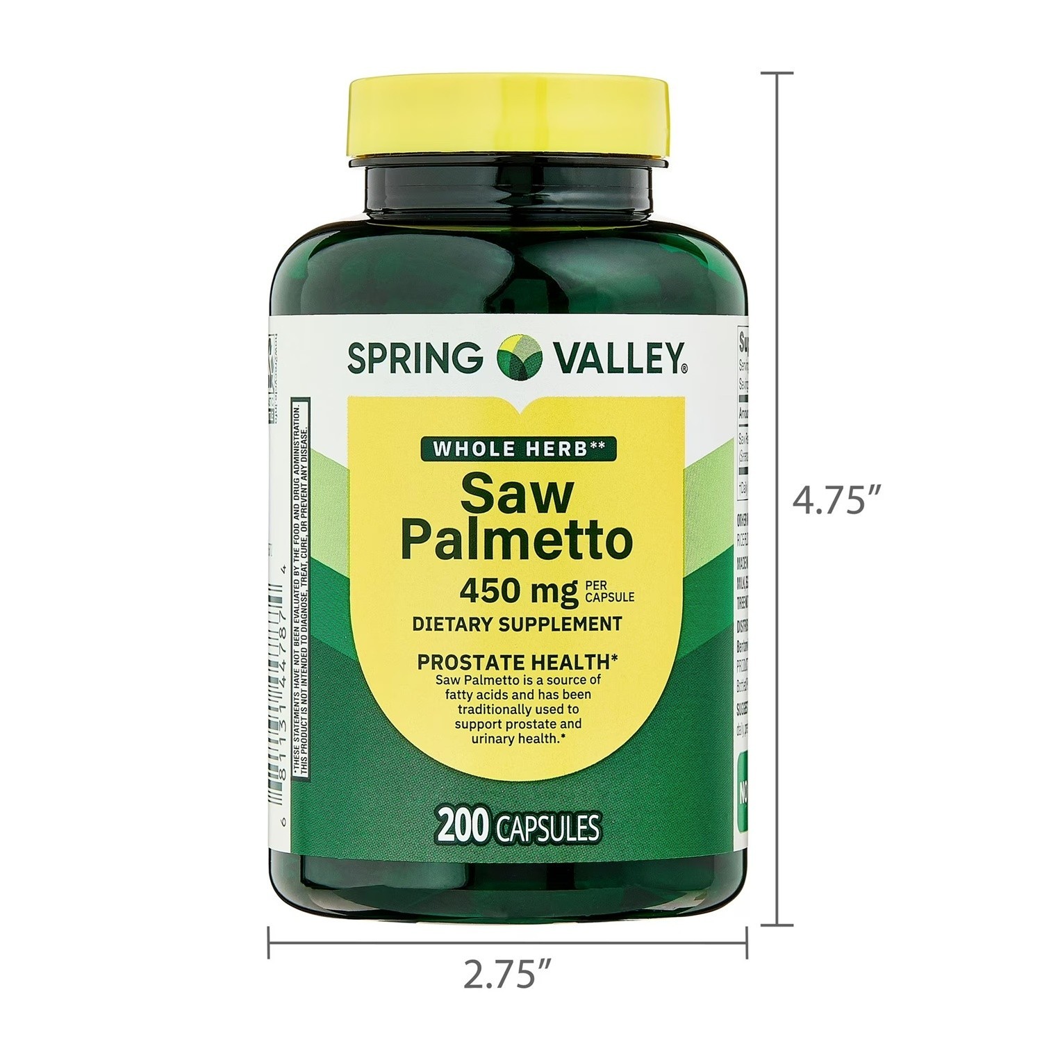 Saw Palmetto 450 Mg Whole Herb Prostate Supplement Urinary Health, 200 Capsules