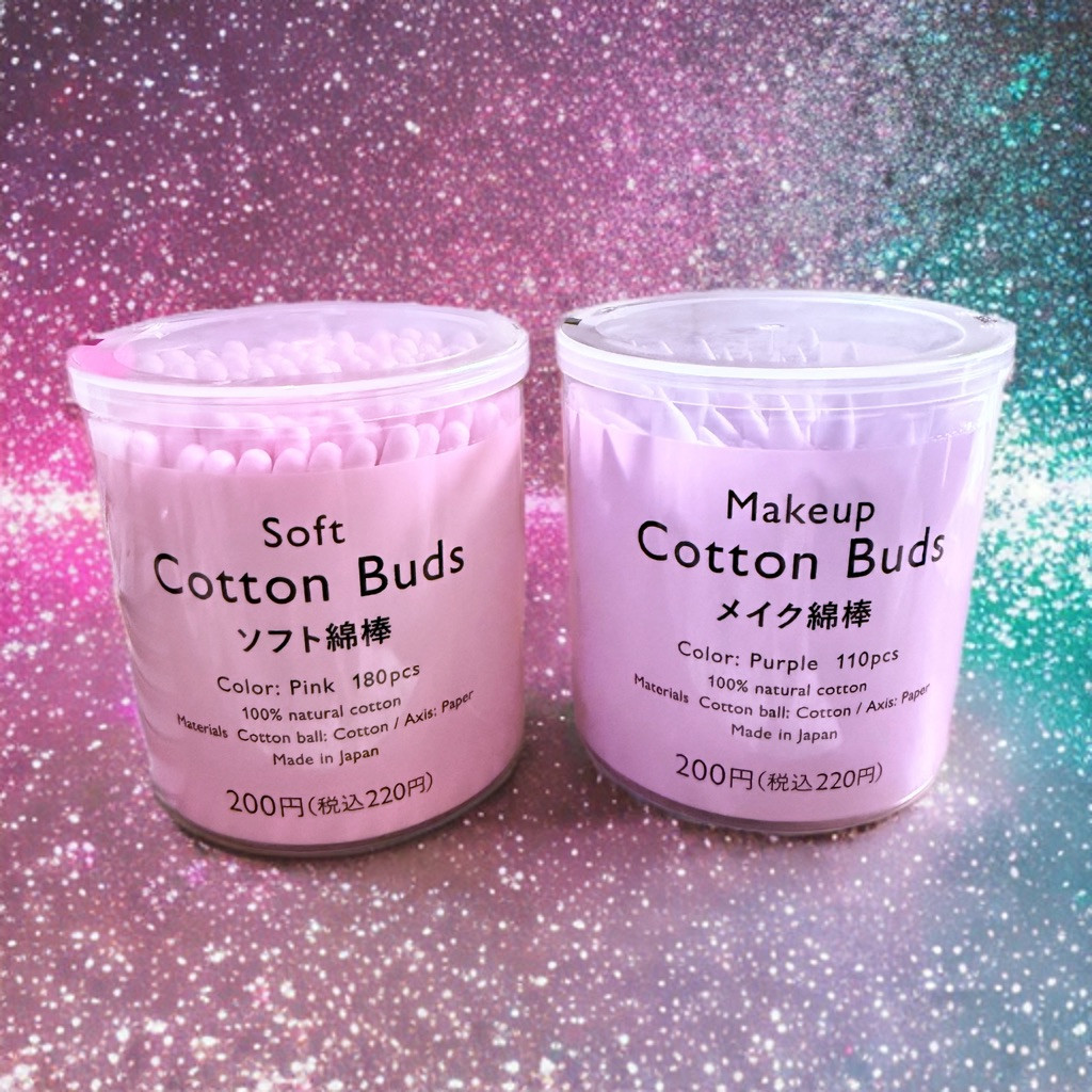 Kawaii Makeup Swabs, Pastel Pink & Purple, Daiso Cute Cotton Buds SET