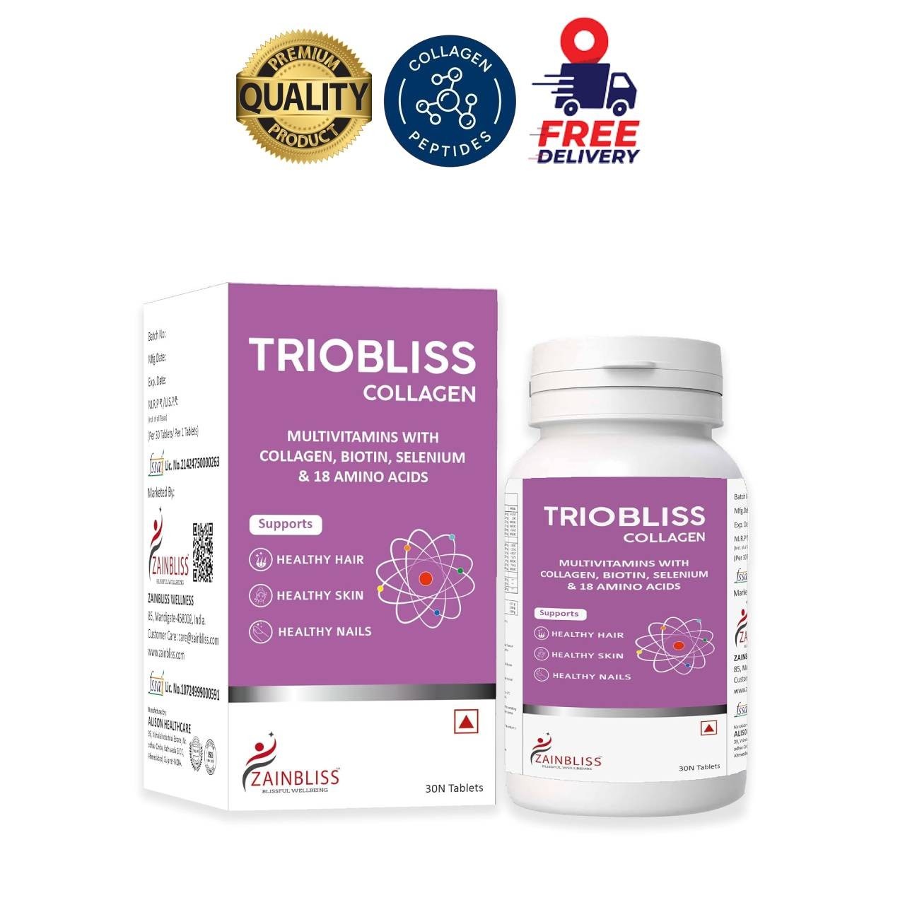 ZAINB.LISS Triobliss Collagen Tablets 30Ct Hair Skin Nails