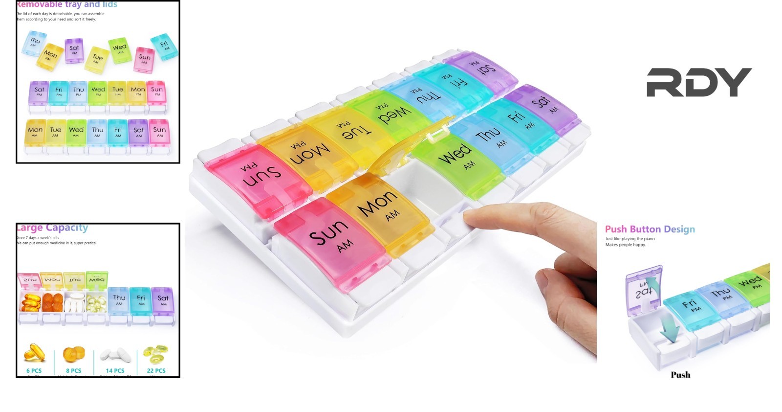 14-Compartment Pill Box – Sturdy, BPA-Free, and Dust-Proof with AM/PM Labels