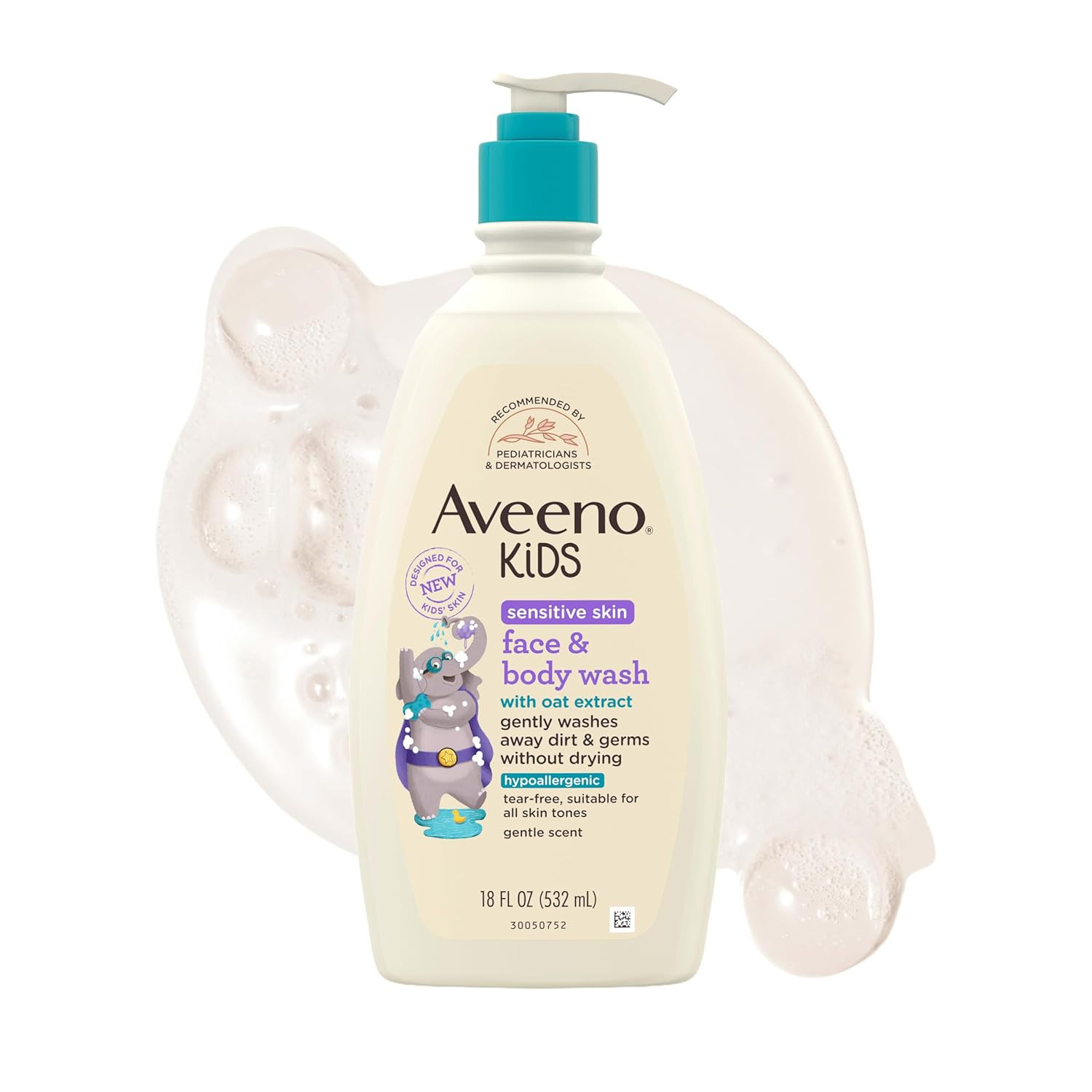 Aveeno Kids Sensitive Skin Face & Body Wash, Nourishing Oat Extract, Wash Away D
